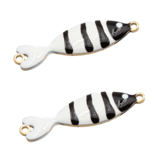 Connettore Pesciolino acciaio smaltato bianco e nero 25x6 mm conf. 1 pz
