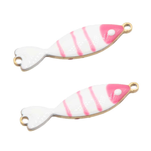 Connettore Pesciolino acciaio smaltato bianco e rosa 25x6 mm conf. 1 pz