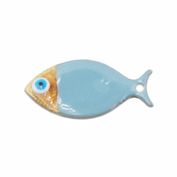 Pesciolino acciaio smaltato azzurro pastello oro 24.5x12 mm conf. 1 pz