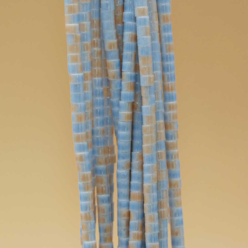 Perline in vetro tubicino 2.2x1.5 mm celeste e avorio filo 40 cm