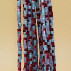 Perline in vetro tubicino 2.2x1.5 mm celesti rosse filo 40 cm