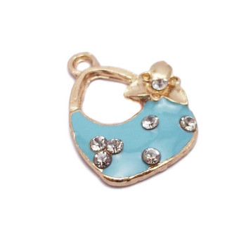 Borsetta azzurra con finitura oro e strass 23x17 mm 5 pz