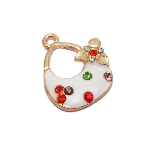 Borsetta bianca con finitura oro e strass 23x17 mm pacco 5 pz