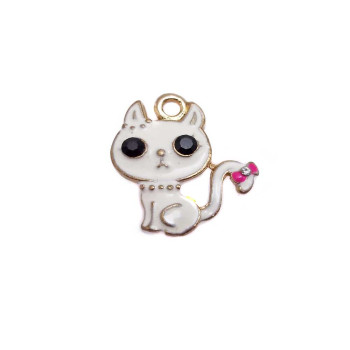 Charms gattino 20 mm bianco con strass neri pacco 10 pz