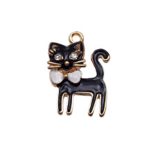 Charms Gattino smaltato nero con strass 25x17 mm 10 pz