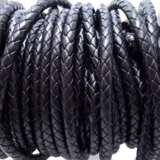 Cordino In pelle intrecciato nero 6 mm 50 cm