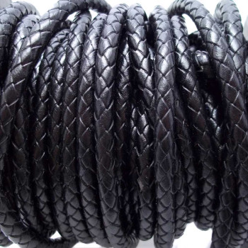 Cordino In pelle intrecciato nero 6 mm 50 cm