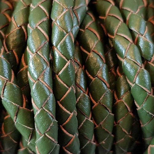 Cordino In pelle intrecciato verde 4 mm 50 cm