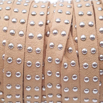 Laccetto in alcantara borchiato nocciola 10 mm pacco 1 metro