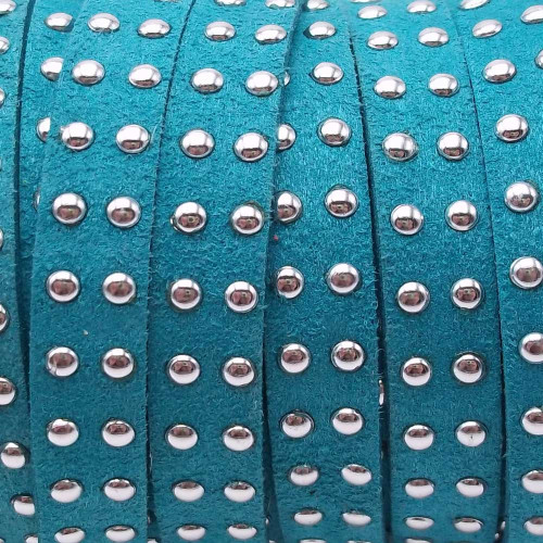 Laccetto in alcantara borchiato turchese 10 mm pacco 1 metro